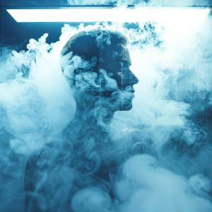 A person is standing inside a cryosauna chamber, surrounded by a